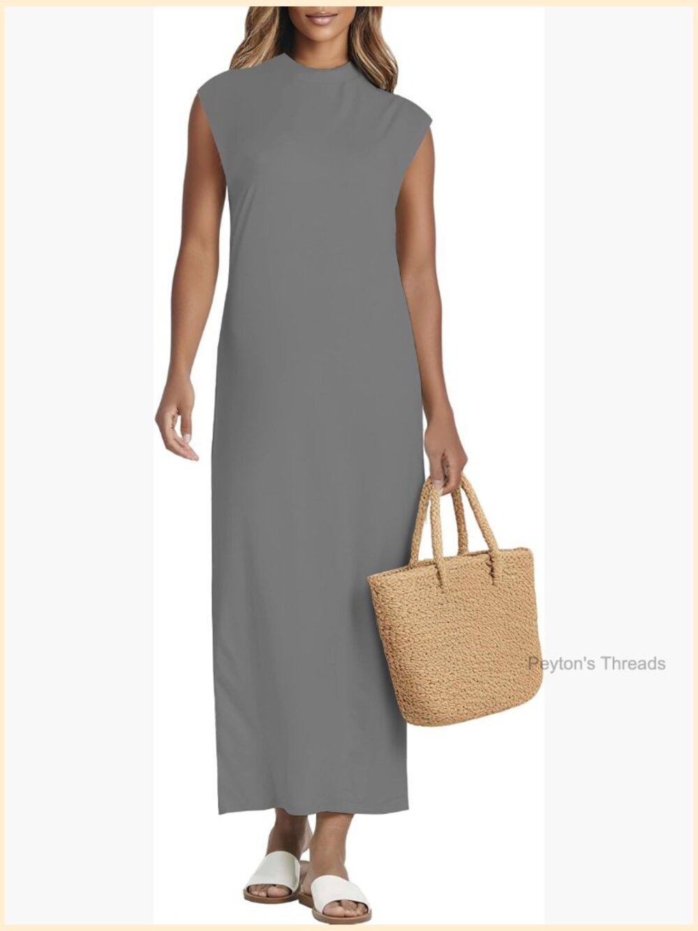 Mock Neck Sleeveless Maxi Dress for Summer Beach Work Casual